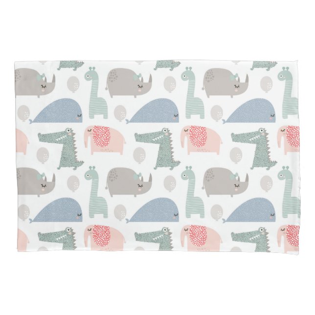 Funny Face Cute Doodle Animal Pattern Pillow Case (Front)