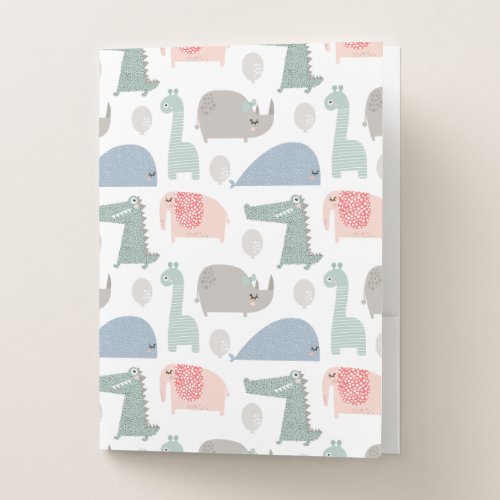 Funny Face Cute Doodle Animal Pattern Pocket Folder