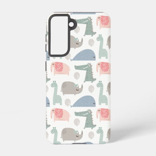 Funny Face Cute Doodle Animal Pattern Samsung Galaxy S21 Case