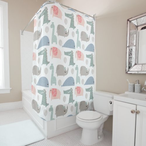 Funny Face Cute Doodle Animal Pattern Shower Curtain