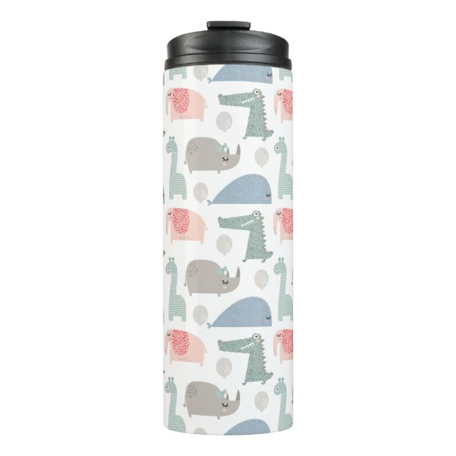 Funny Face Cute Doodle Animal Pattern Thermal Tumbler (Front)