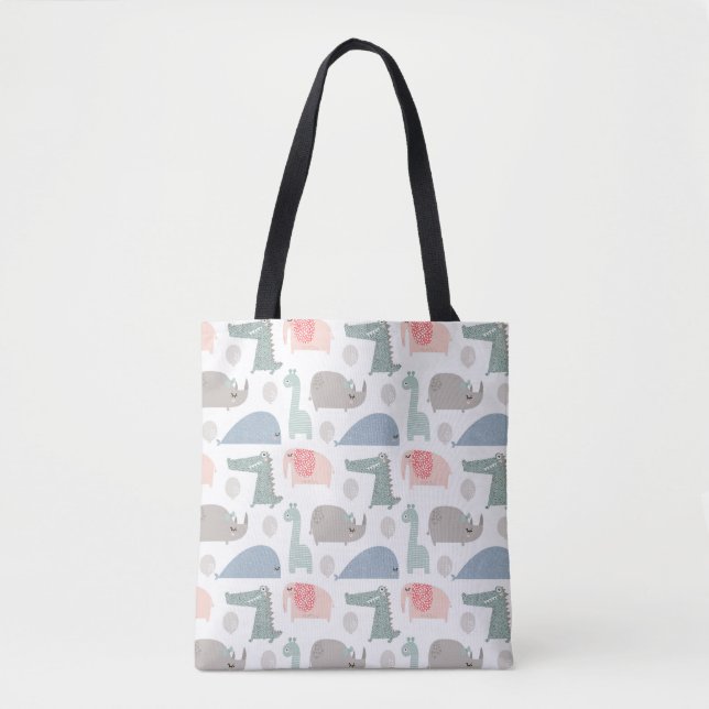 Funny Face Cute Doodle Animal Pattern Tote Bag (Front)