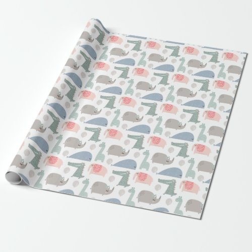 Funny Face Cute Doodle Animal Pattern Wrapping Paper