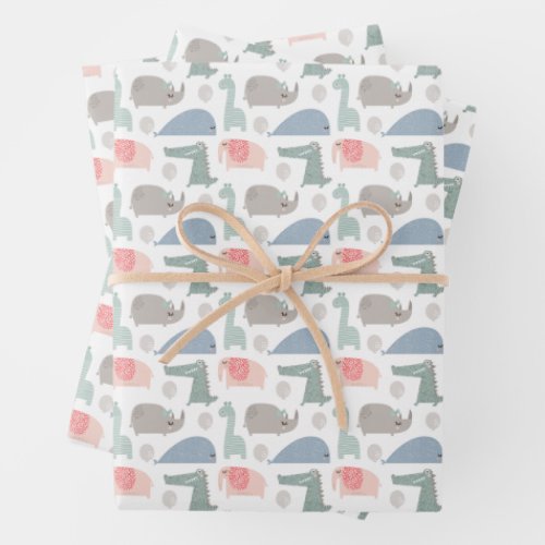 Funny Face Cute Doodle Animal Pattern Wrapping Paper Sheets