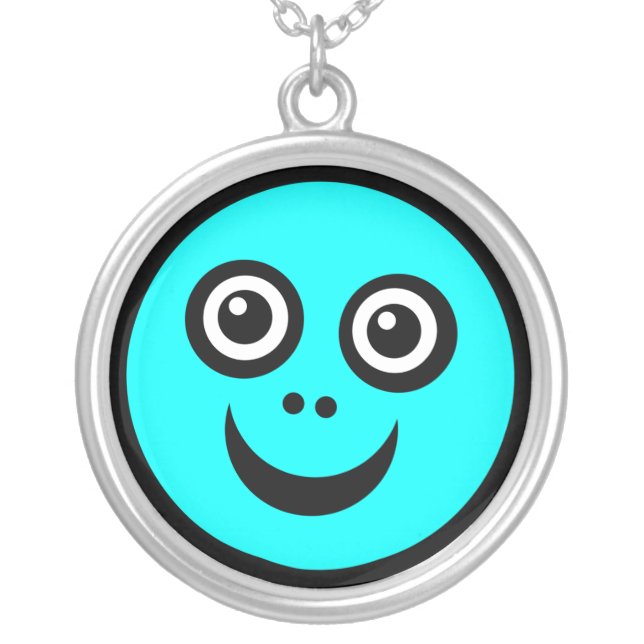 Funny Face - Cyan Silver Plated Necklace (Front)