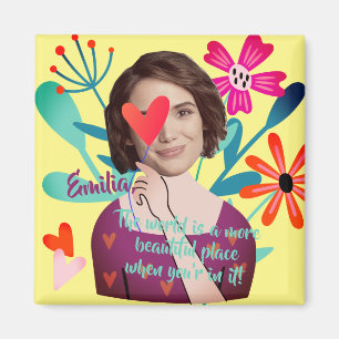 Funny Face   Flowers and Hearts Beautiful Girl Magnet