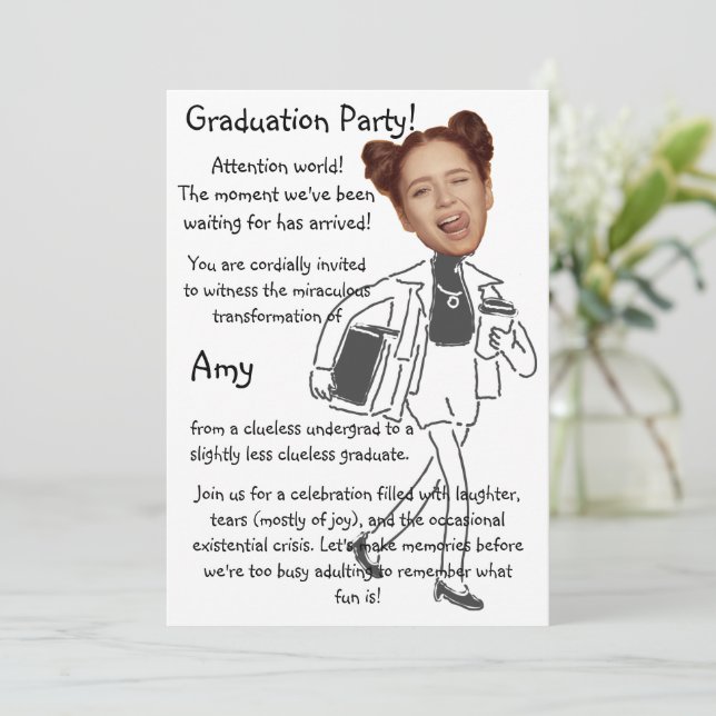 Funny Face | Fun & Unique Photo Graduation Party Invitation (Standing Front)