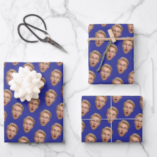 Funny Face Green Custom Photo Birthday Wrapping Paper Sheets