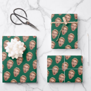 Funny Face Green Custom Photo Birthday Wrapping Paper Sheets