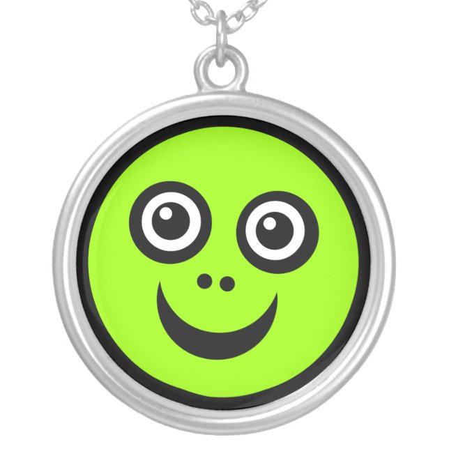 Funny Face - Green Silver Plated Necklace (Front)