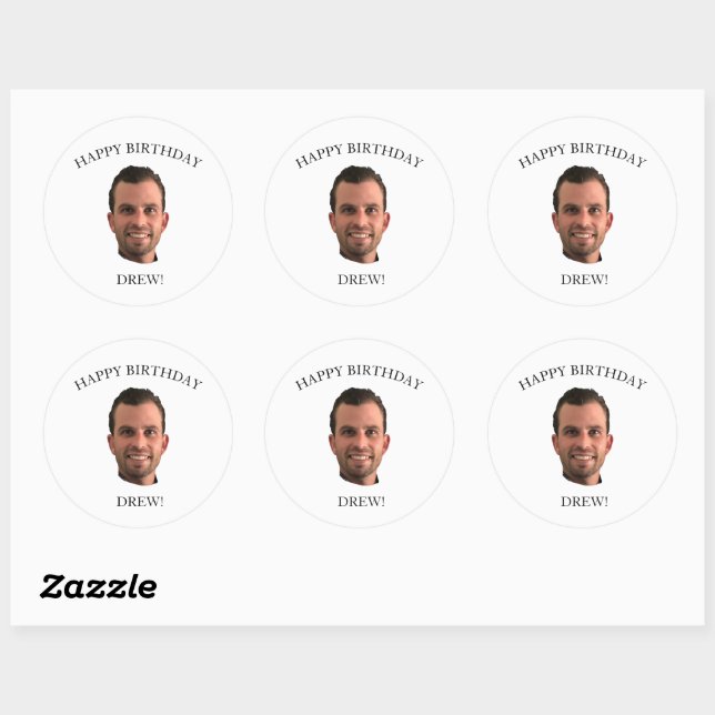 Funny Face Happy Birthday Drink Beverage Photo Classic Round Sticker (Sheet)