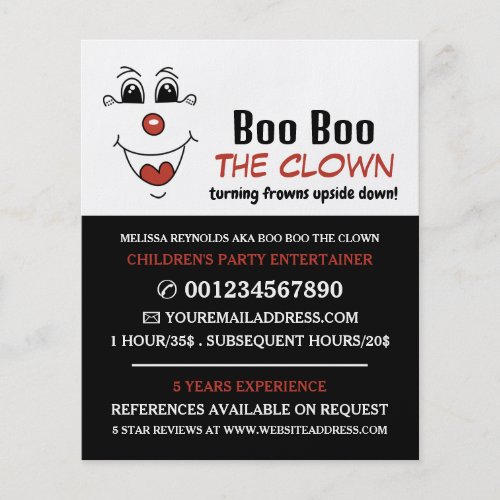 Funny Face Kids Entertainer Clown Advertising Flyer