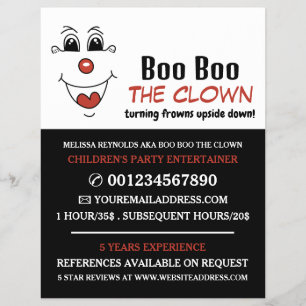 Funny Face, Kids Entertainer, Clown Advertising Flyer