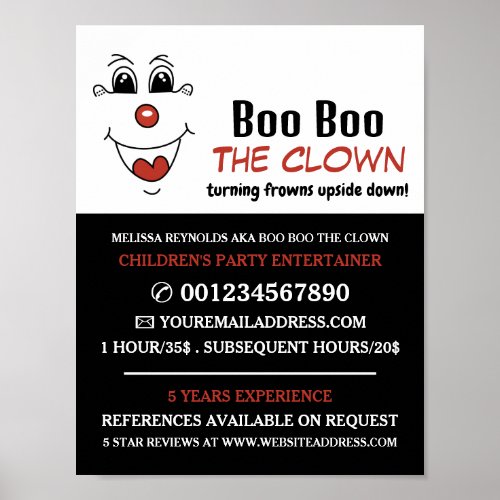 Funny Face Kids Entertainer Clown Advertising Poster