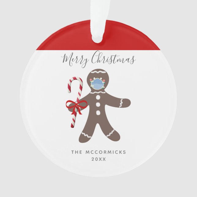 Funny Face Mask Gingerbread Man Personalized Ornament (Front)
