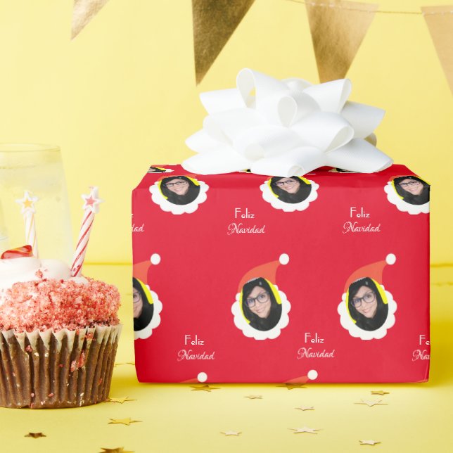 Funny Face Merry Christmas in Spanish Photo Wrappi Wrapping Paper (Birthday Party)