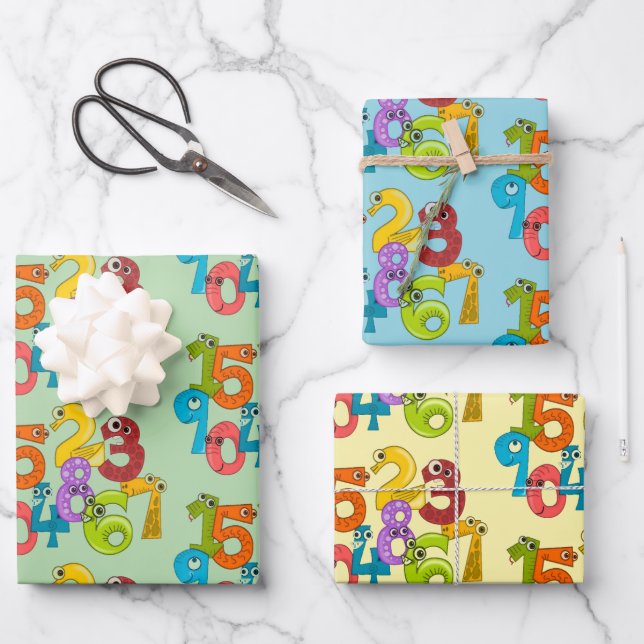 Funny Face Numbers Design Wrapping Paper (Front)