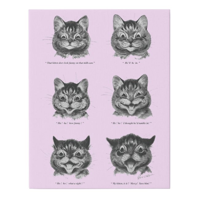 Funny Face of Cat, Louis Wain Faux Canvas Print (Front)