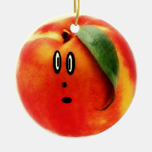 Funny Face Peach Ceramic Ornament (Front)