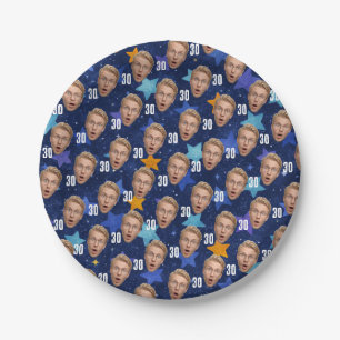 Funny Face Personalized Photo Blue Party Paper Plates