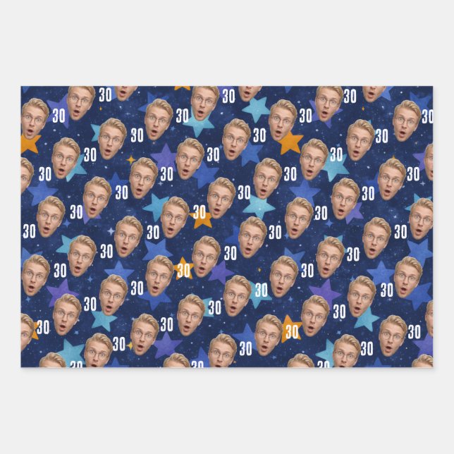 Funny Face Personalized Photo Blue Party Wrapping  Paper Sheets (Front)