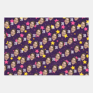 Funny Face Personalized Photo Pink Party Wrapping Paper Sheets