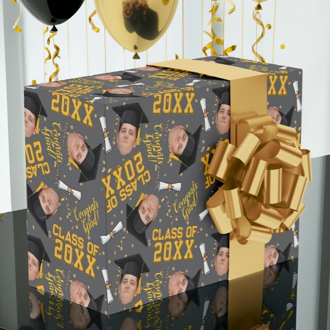 Funny Face Photo Graduation Cap Wrapping Paper (Creator Uploaded)