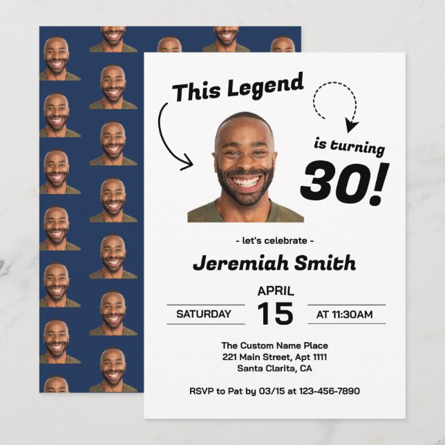 Funny Face Photo Men 30th Birthday Party Invitation (Front/Back)
