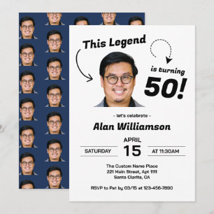 Funny Face Photo Men 50th Birthday Party Invitation