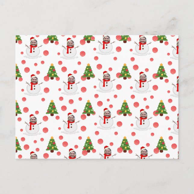 Funny Face Photo Personalized Snowman Christmas Postcard (Front)
