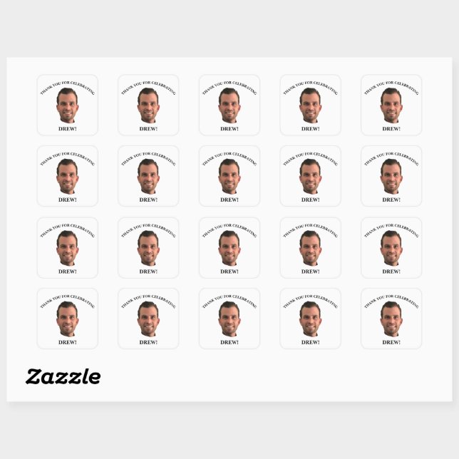 FUNNY Face Photo Thank you Birthday Custom  Square Sticker (Sheet)