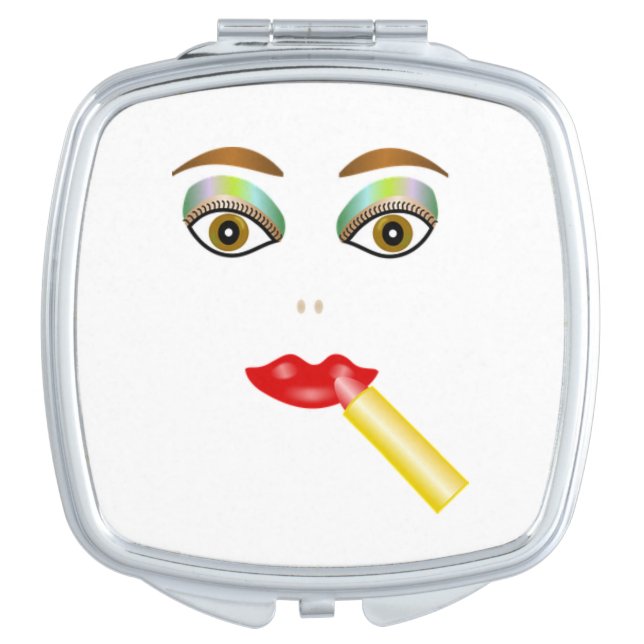 Funny face putting on lipstick. compact mirror (Front)