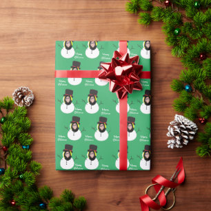 Funny Face Snowman Merry Christmas Photo Custom  Wrapping Paper