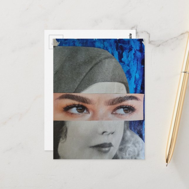 Funny Face Surreal Collage Postcard (Front/Back In Situ)