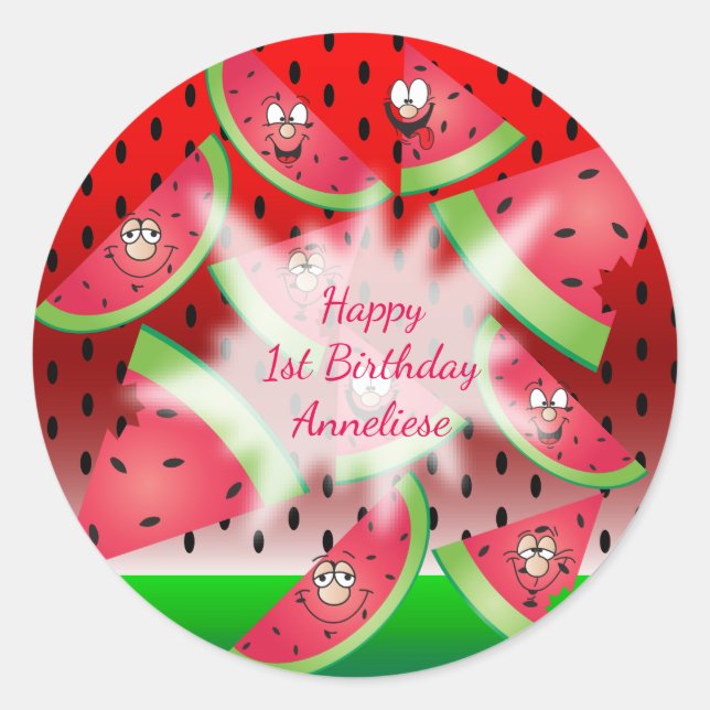 Funny Face Watermelon Classic Round Sticker (Front)