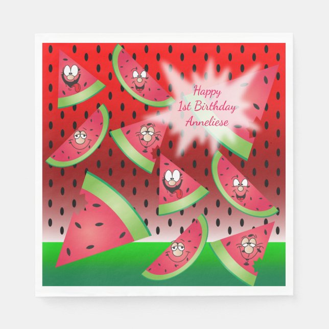 Funny Face Watermelon Design Napkins (Front)