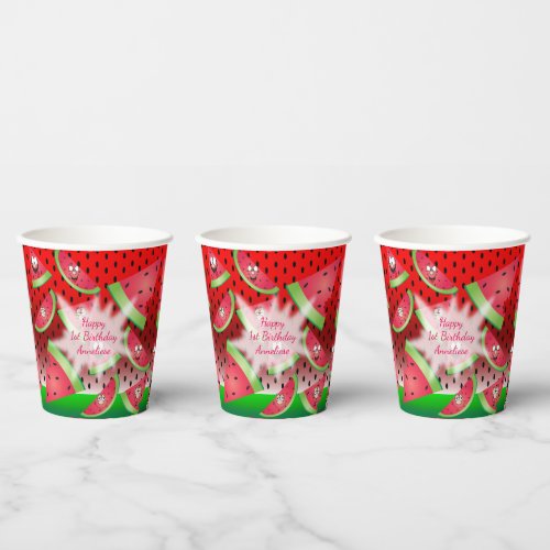 Funny Face Watermelon Design Paper Cups