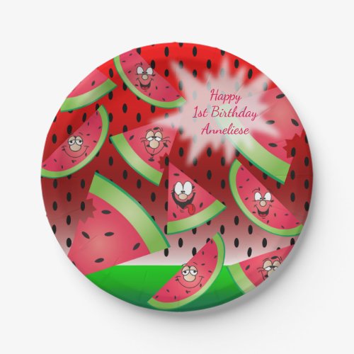 Funny Face Watermelon Design Paper Plates