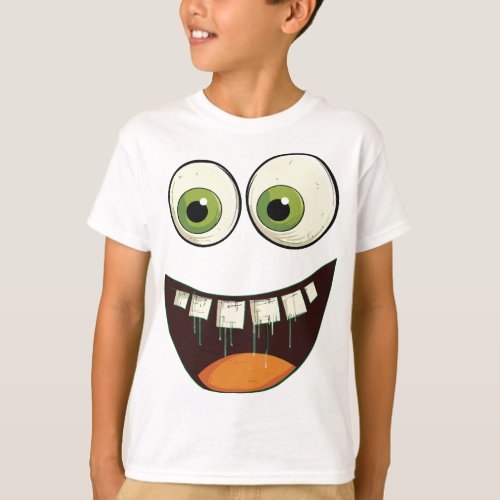 Funny Face with Green Googly Eyes Surprised Open M T_Shirt
