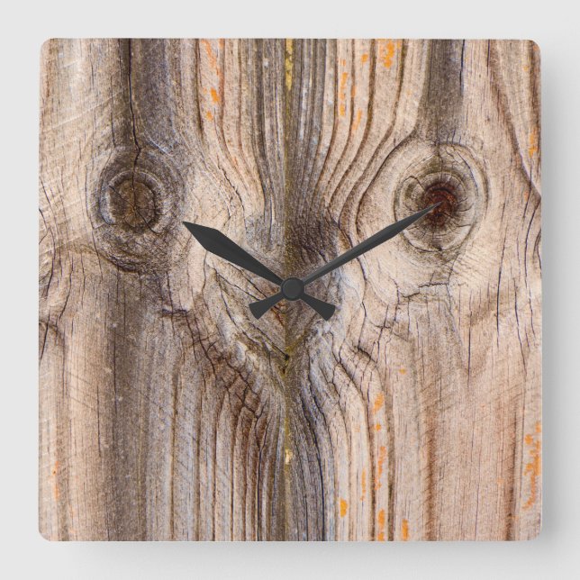 Funny Face, Wood Grain Square Wall Clock (Front)