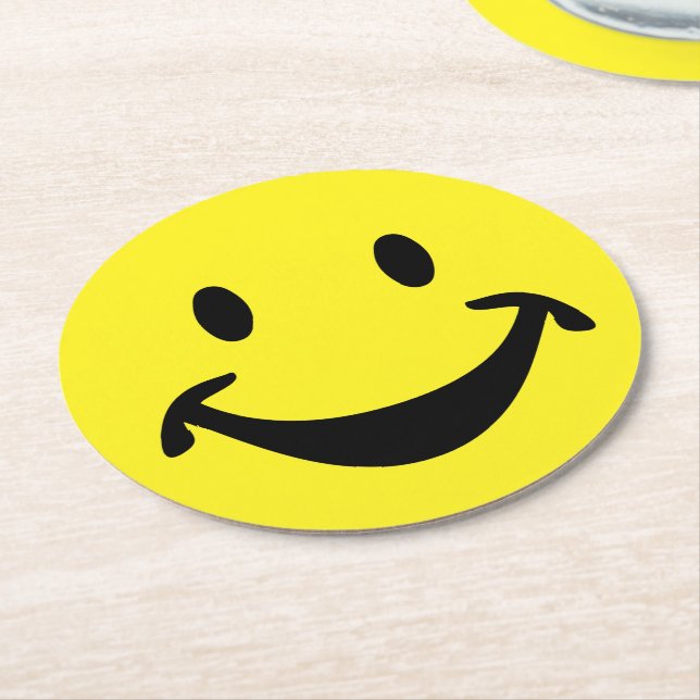 Funny face + your backg. & ideas round paper coaster (Angled)