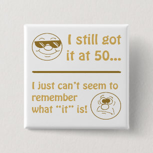 Funny Faces 50th Birthday Gag Gifts Button