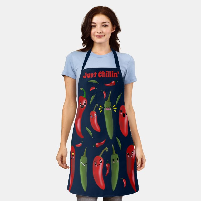 Funny faces chili chile peppers Mexican southwest  Apron (Worn)