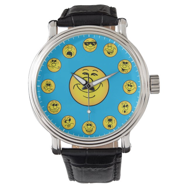 Funny Faces & Expressions Emoji's in Yellow Watch (Front)