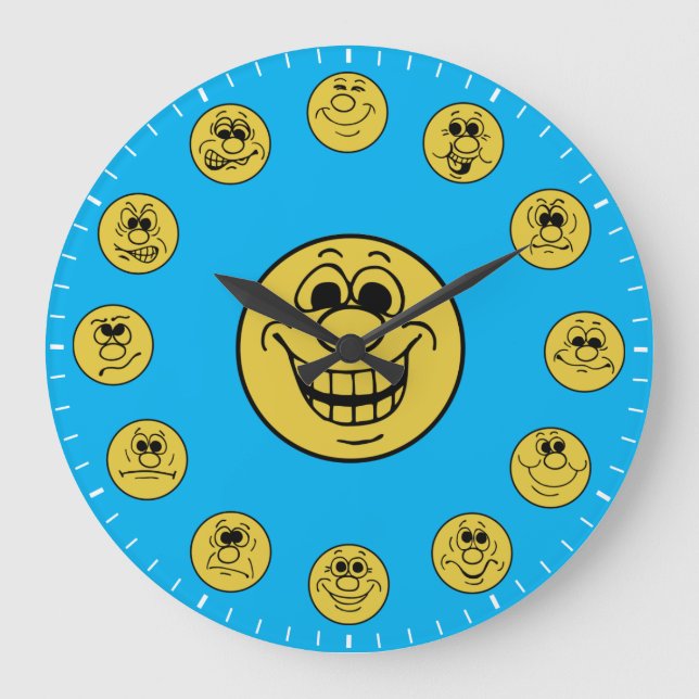 Funny Faces & Expressions in Yellow Emoji's Large Clock (Front)