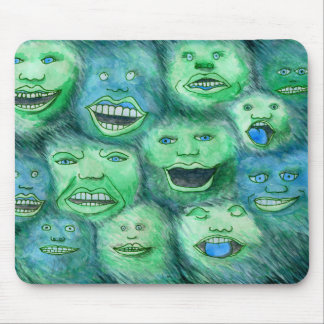 Funny Faces. Fun Cartoon Monsters. Green. Mouse Pad
