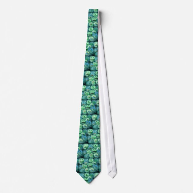 Funny Faces. Fun Cartoon Monsters. Green. Neck Tie (Front)