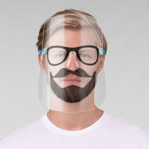 Funny Facial Hair & Hipster Glasses Face Shield