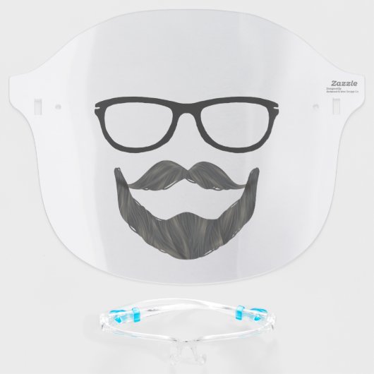 Funny Facial Hair & Hipster Glasses Face Shield (Front w/Glasses)