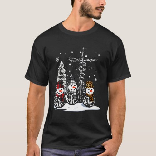 Funny Faith Hope Love Jesus Snowman Christmas Leop T_Shirt